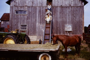 Finished mowing hay bales, 1969